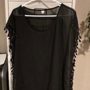 GDONKEY - Black Sheer Swimsuit Coverup - Tassels on Sides - Size small - Medium